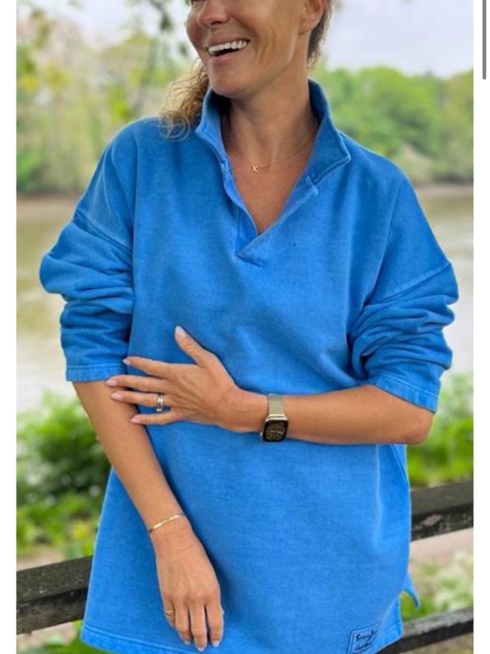 Sloppy Joe Relaxed Blue Pullover Sweatshirt - Collar 2 Diana Blue Size 1